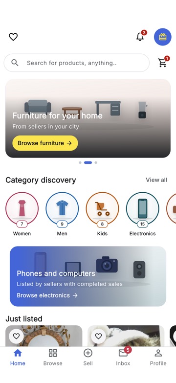 The WeBazz home screen
